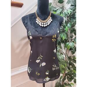 Socialite Black Floral Scalloped V-Neck Sleeveless Camisole Top Blouse Small